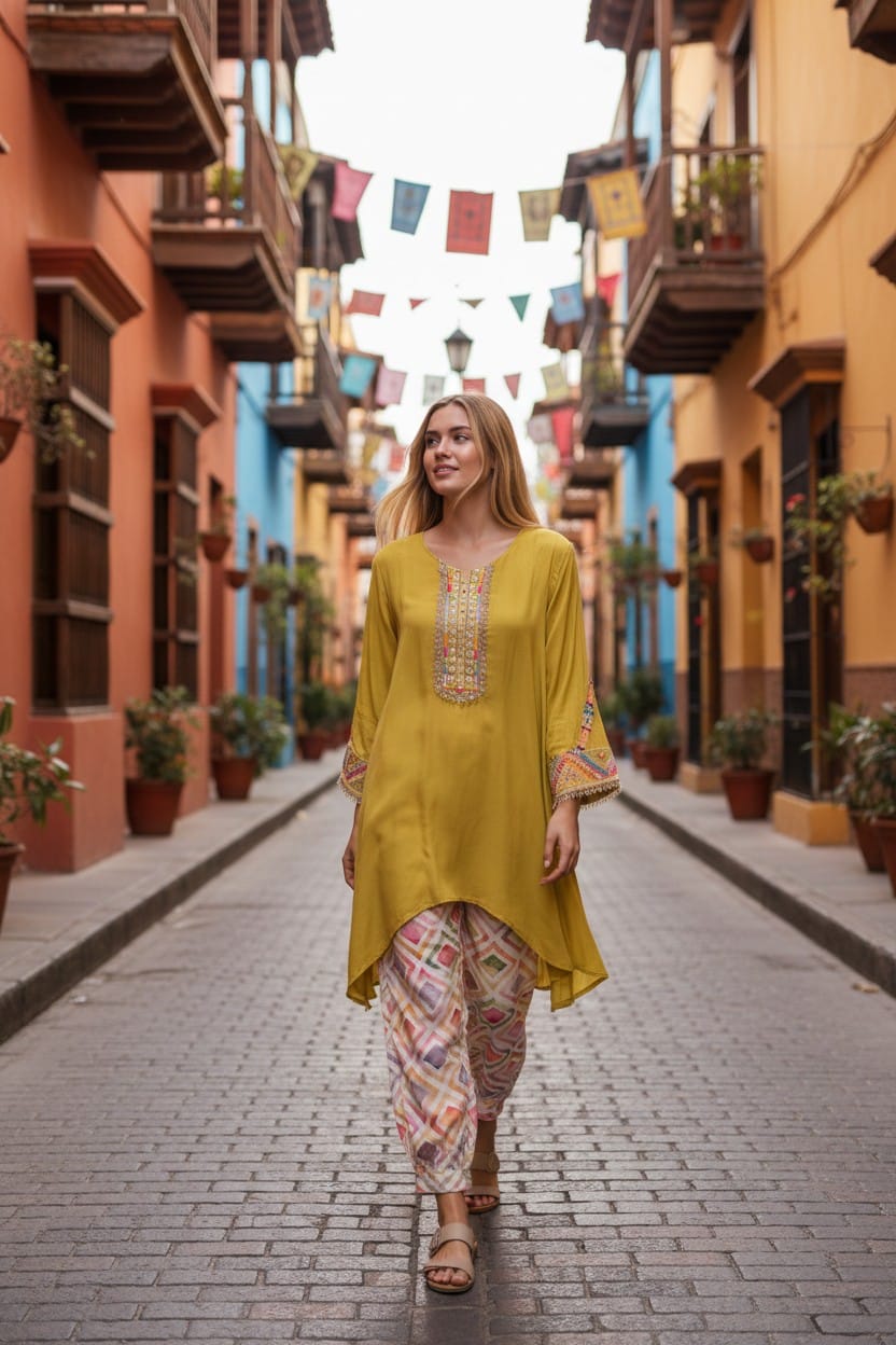 Mustard Yellow Embroidered Kurta Co-Ord
