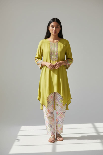 Mustard Yellow Embroidered Kurta Co-Ord