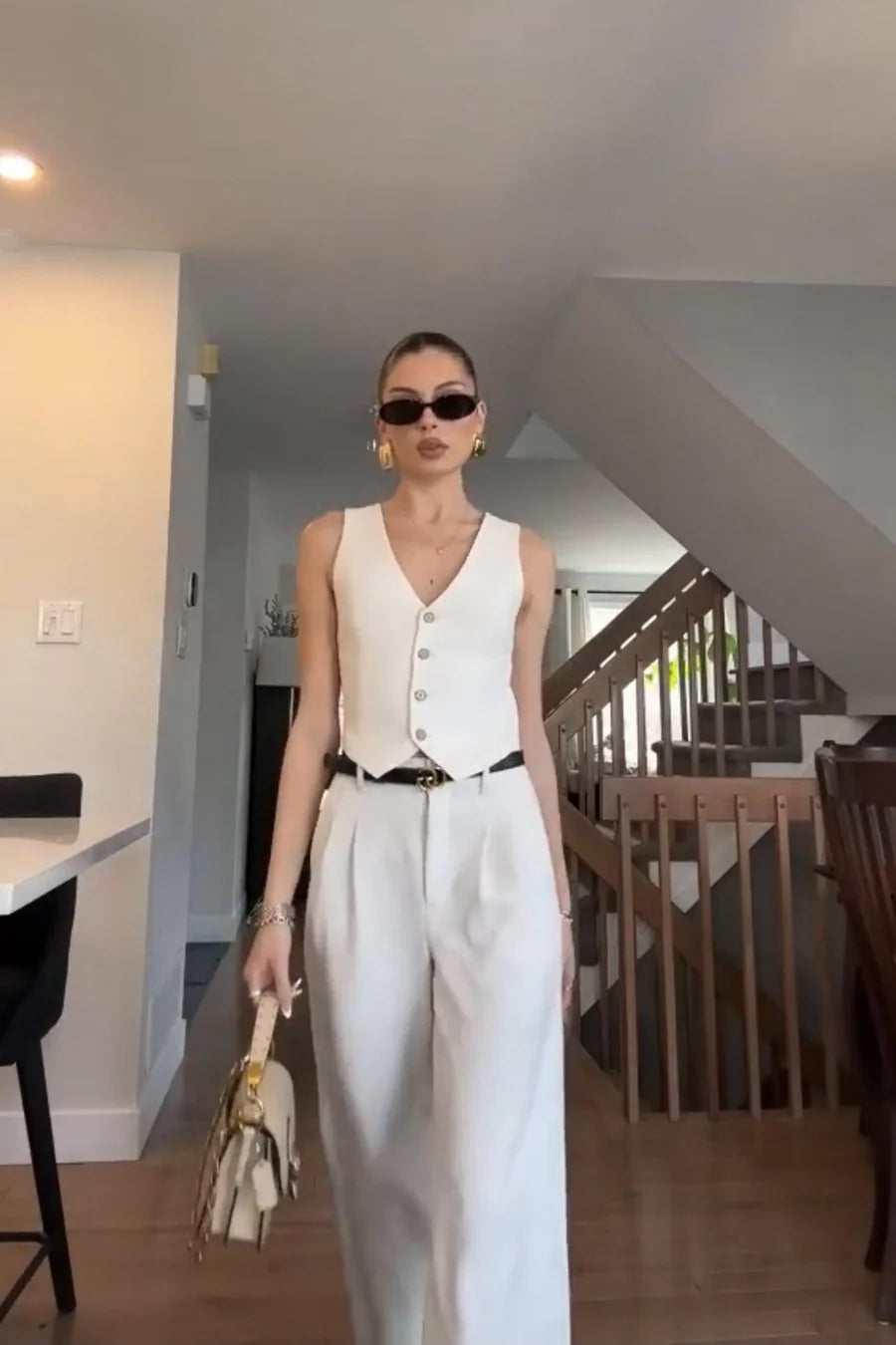 White Co-Ord Waist Coat -Pant