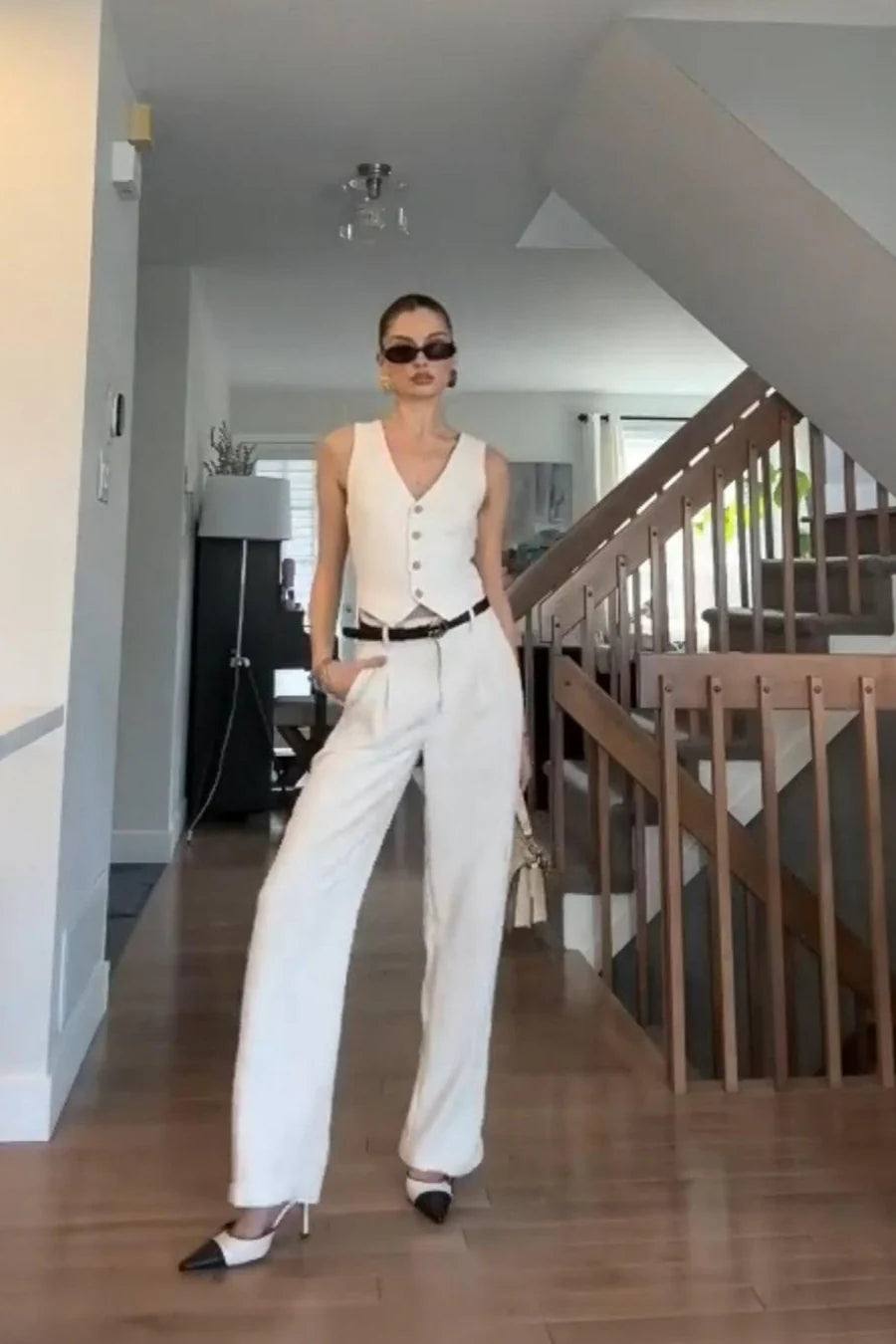 White Co-Ord Waist Coat -Pant