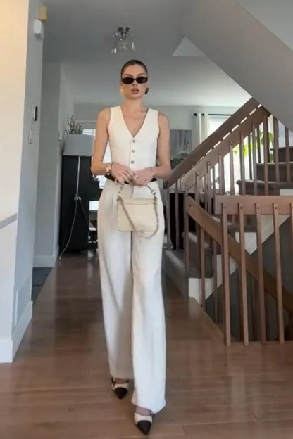 White Co-Ord Waist Coat -Pant