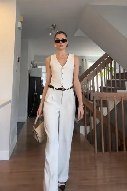 White Co-Ord Waist Coat -Pant